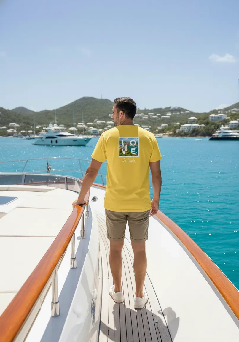 Men’s T-shirt – Cotton and Elastane – St. Barth Signature – LOVE Gustavia Edition – Set Sail for Saint-Barth